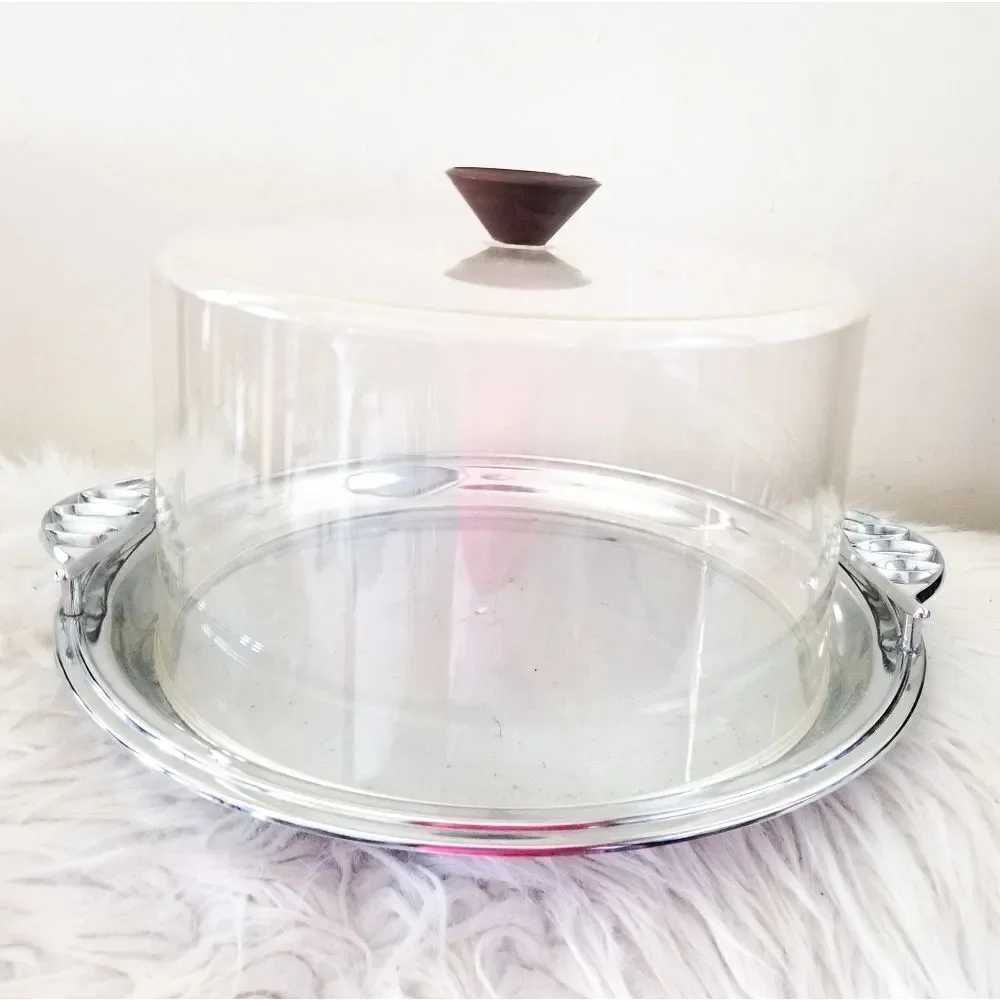 Vintage cake plate with plastic top metal base